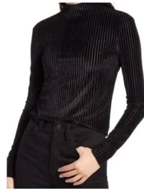Chelsea 28 Black Velvet Mockneck Top Long Sleeve Size XXS